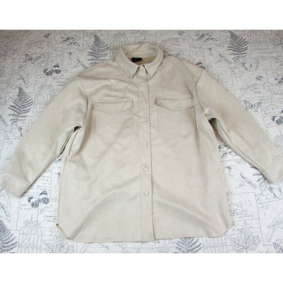 NEW Miou Muse Snap Shirt Jacket Shacket Oversize stretch faux Ivory size S / M - Picture 1 of 9